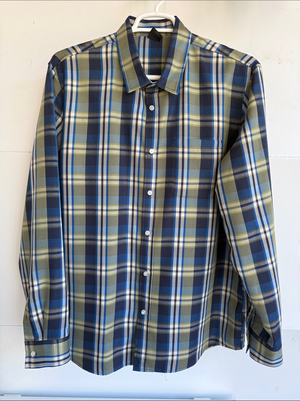 OAKLEY PLAID FLANNEL SHIRT SIZE XL BLUE WORN ONCE AND DRY CLEANED